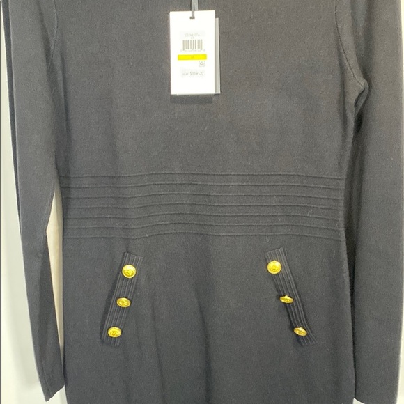 Dkny Black and Gold Long Sleeve Sheath Dress - Picture 6 of 10